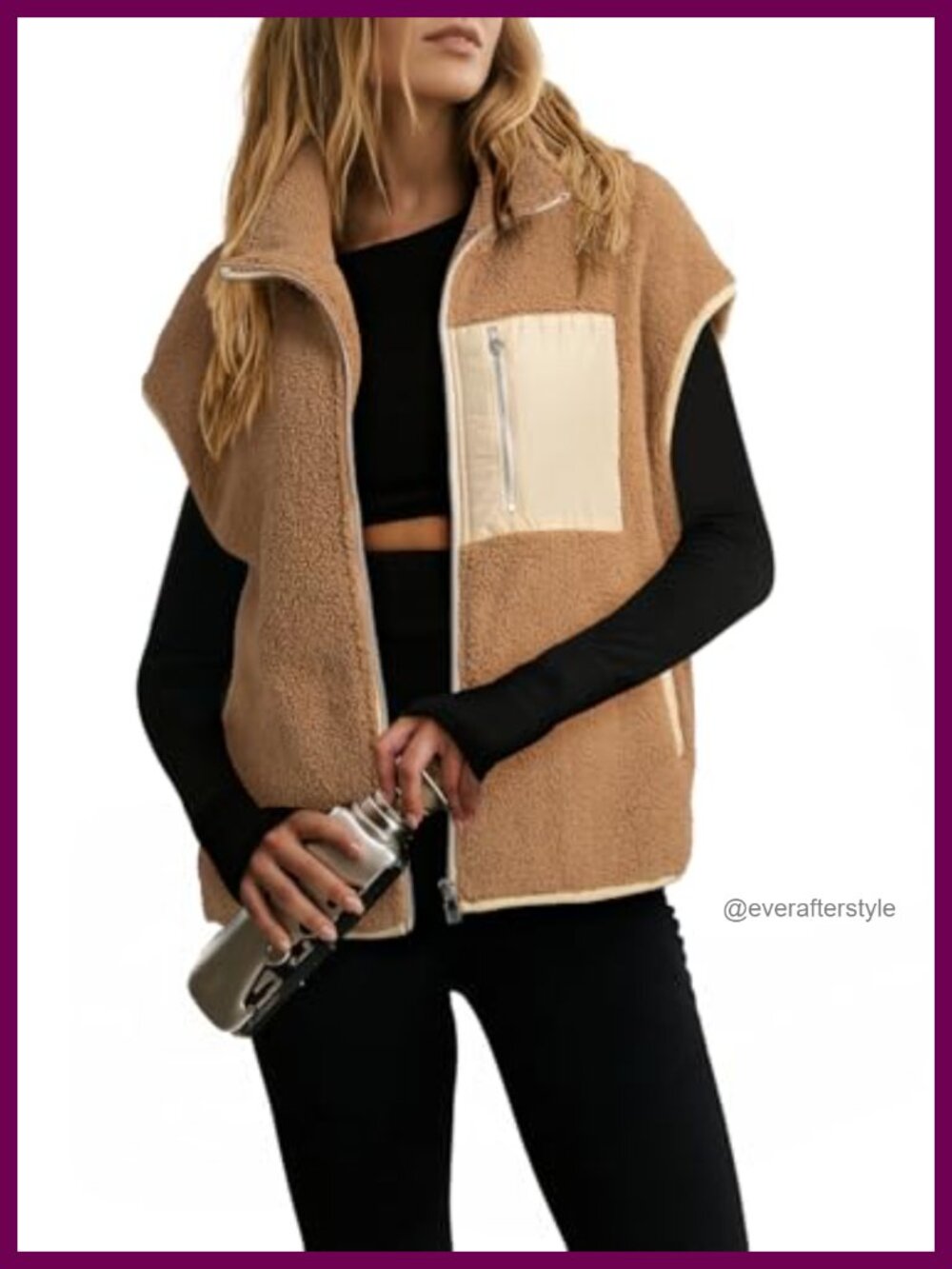 Sherpa Fleece Vest Zip Up Oversized Casual Fall Winter Layering
